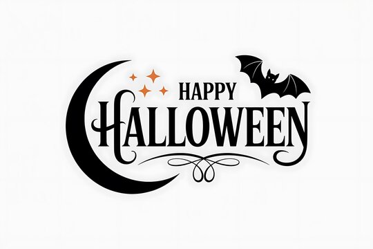 Elegant halloween typography with crescent moon bats and festive holiday lettering