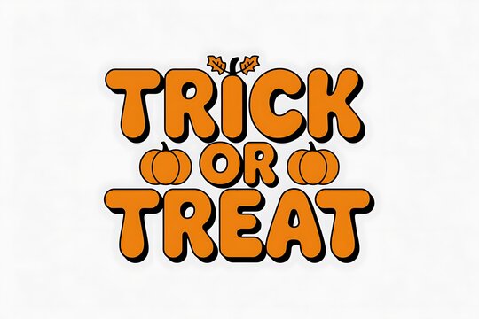Colorful trick or treat halloween typography with pumpkin accents isolated on white