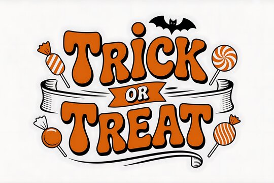Festive halloween trick or treat typography with candy and bat decorations