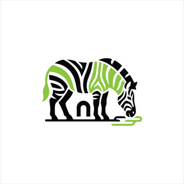 Creative zebra logo design with green and black stripes, modern animal illustration for branding or conservation projects, minimalist style vector graphic