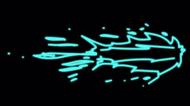 Cartoon cyan energy beam animation effect on black background.