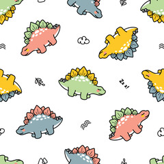 Cute Cartoon Dinosaur Seamless Pattern Background © atap