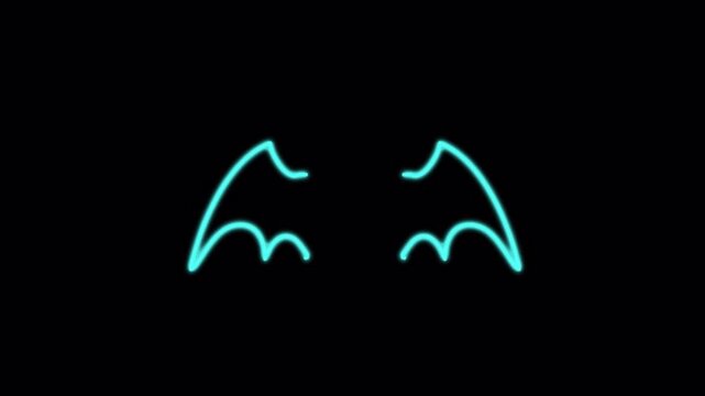 Glowing cyan neon bat wings flapping in dark background.