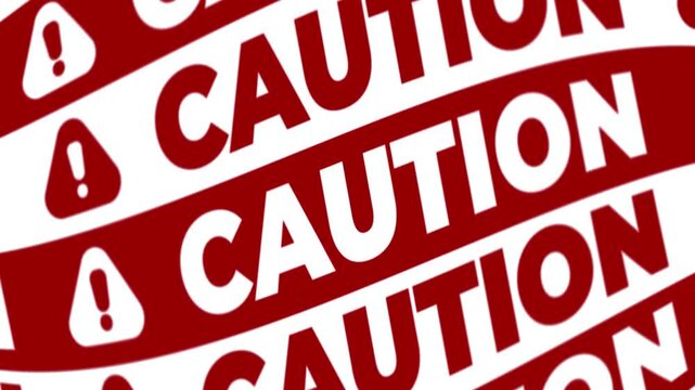 Red caution warning bands with repeated safety symbols in motion