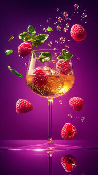 Raspberries and Bubbles in a Chic Glass