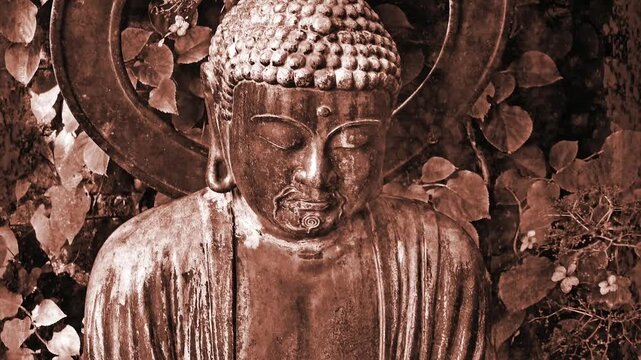 Simulated Victorian photograph of a statue of Buddha