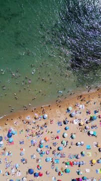 Top Down Aerial View of Crowded Golden Sands Beach in Bulgaria