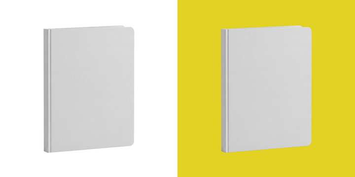 Blank hardcover notebook mockup for branding design presentation split screen view