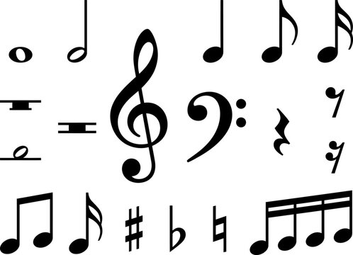Set of music notes and musical symbols vector illustration with treble clef
