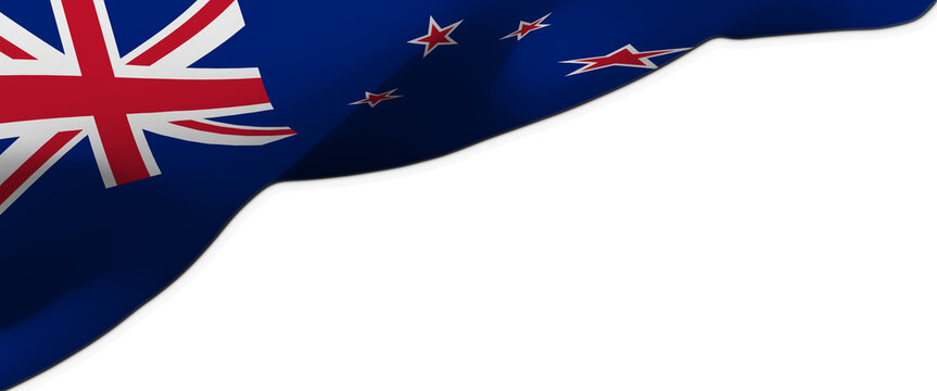 White background with the flag of New Zealand waving in the wind