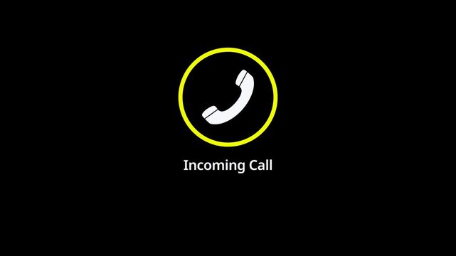 Minimal animation of an incoming phone call icon with yellow ringing circle and text. Designed for mobile UI, telecom apps, and digital communication projects.