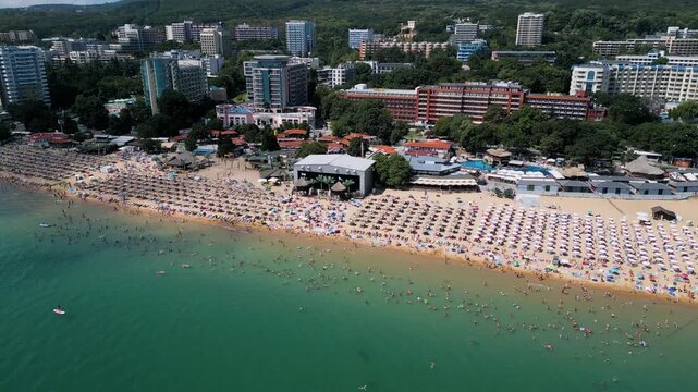 Aerial View of Golden Sands Beach and Resort Coastline in Bulgaria