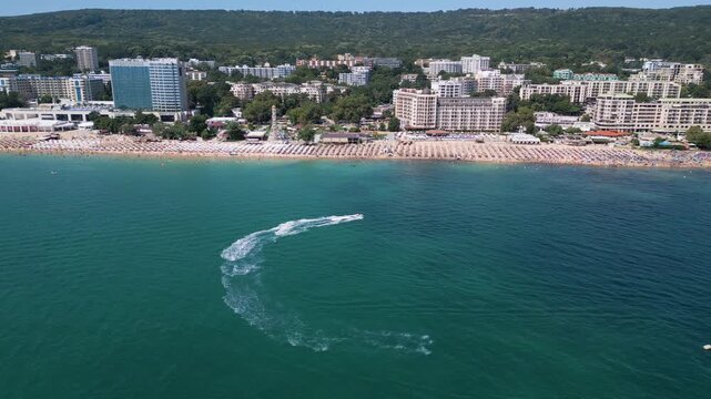 Aerial View of Golden Sands Beach and Resort Coastline in Bulgaria