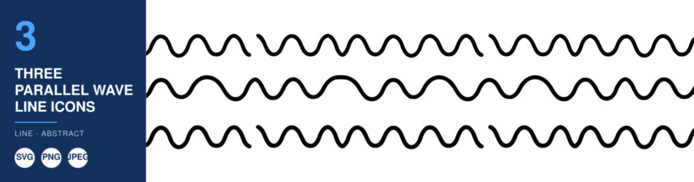 Three Parallel Wave Line Icons Set, Abstract Design Elements. Vector Illustration, Minimalist Style