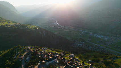 Naklejka premium panorama from the Alps, Ergisch, Wasserfall Turtmann in Switzerland 