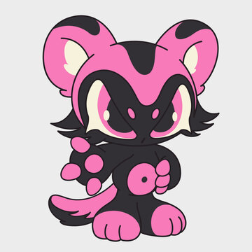Cute cartoon pink and black animal. Funny character. Cartoon character design.