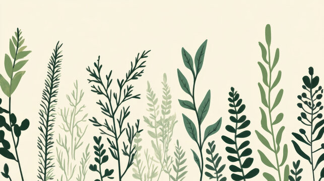 Elegant Botanical Illustration of Green Foliage Banner