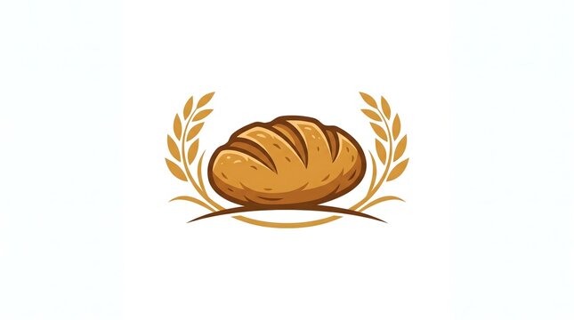 Vector illustration of a fresh baked loaf of bread framed by golden wheat ears isolated on a white background, perfect for bakery logos and food branding