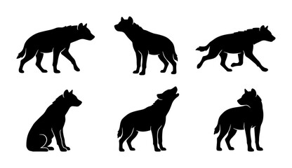 Obraz premium Hyena Silhouettes Vector Set, Wild Animal Poses Collection, African Wildlife Graphic Elements, Predatory Mammal Illustrations