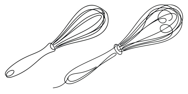 Continuous line drawing of kitchen whisks