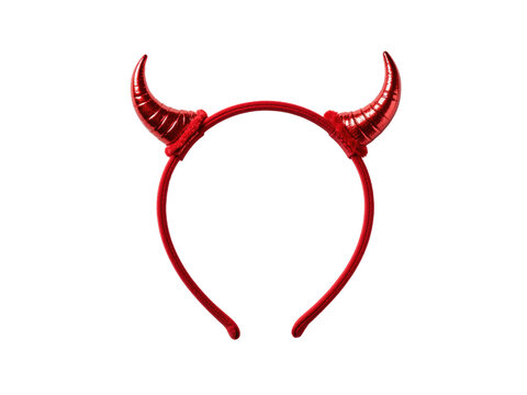 Red glitter devil horns headband costume accessory, isolated on transparent background