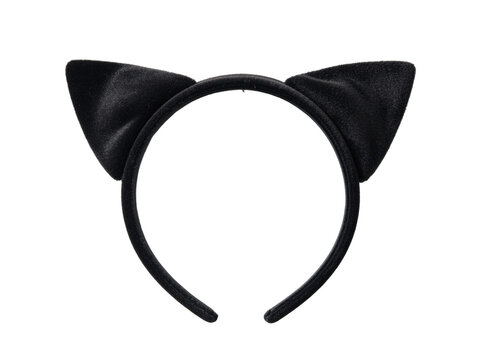 Black velvet cat ears headband costume accessory, isolated on transparent background