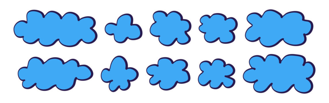 Fluffy label shape Speech label for border design isolated and sticker think Vector illustration set Cloud shape bubble for frame