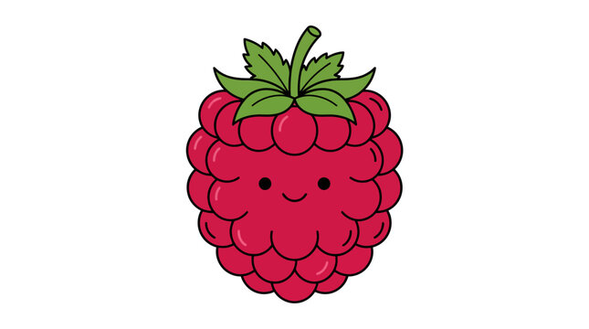 Cute cartoon raspberry character with a happy smiling face.