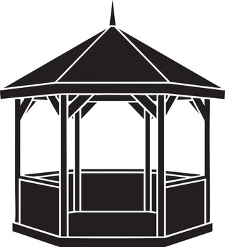 Hexagonal wooden gazebo garden pavilion icon with pavilion