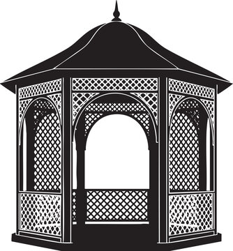 Black silhouette icon of a traditional outdoor gazebo with decorative