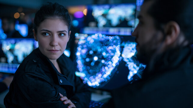 Cybersecurity Specialists Working in High Tech Control Room