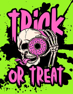 Green Black and Pink Creepy Cartoon Illustrative Halloween T-shirt - 1