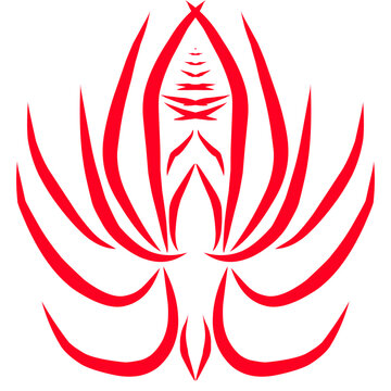 Abstract Red Tribal Lotus Symbol on Black Background Vector Design