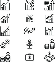 Fototapeta premium Modern Business Growth and Financial Success Icon Set with Charts and Money Symbols