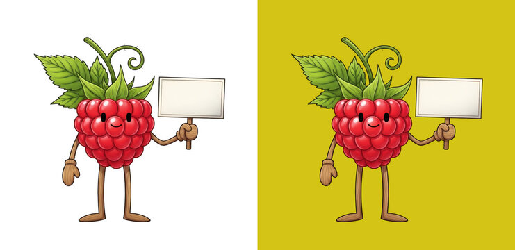 Cute Cartoon Raspberry Character Holding Blank Sign transparent png