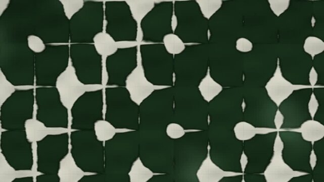 Itajime Shibori Clamp Resist Dyeing With Indigo Capillary Bleed on Folded Cloth, Seamless Loop in deep green tones