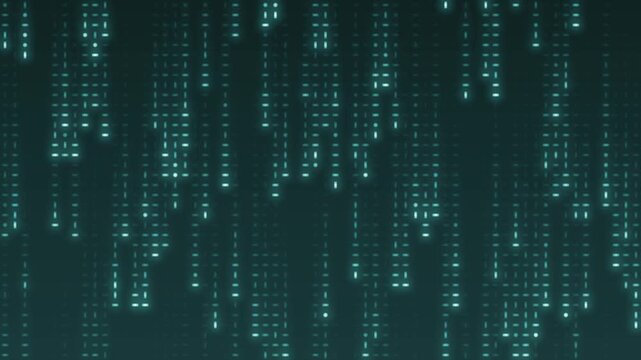 Falling digital code rain glowing streaks seamless loop in soft teal tones