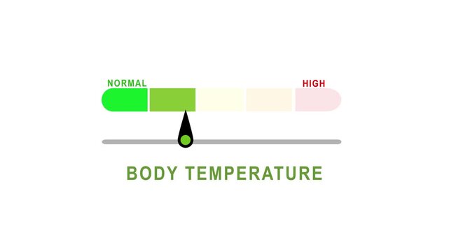 BODY TEMPERATURE Indicator Gauge Animation Showing Low to High Temperature Meter for Weather, Climate, Energy and Warning Concepts