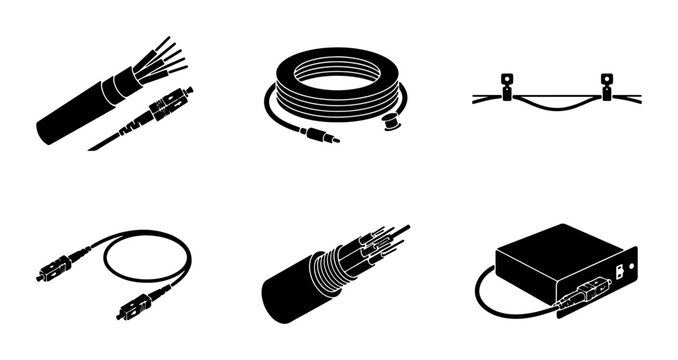 Fiber Optic Cable Icons, Network Connection Technology, Data Transmission Equipment, Digital Communication Elements