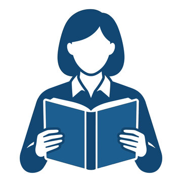 Woman reading book with blue shirt and collar visible