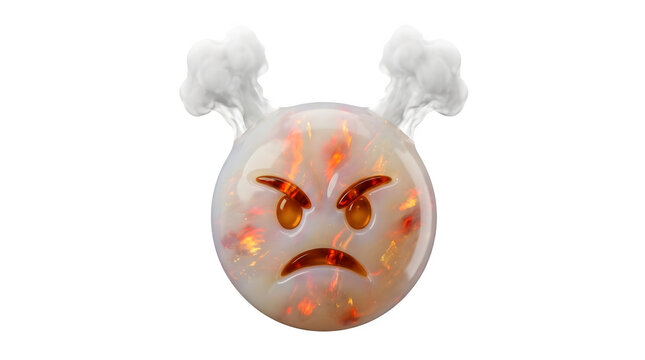 Angry transparent cartoon face with steam ears isolated on white background.