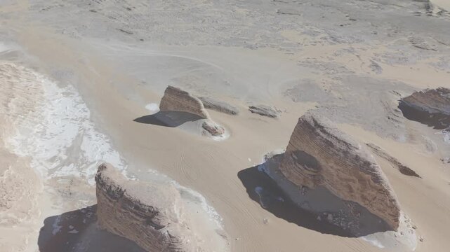 White Desert, Bahariya Oasis, Egypt Chalk Rock Formations, High Altitude, Orbiting Right Aerial DJI Drone Raw Footage
