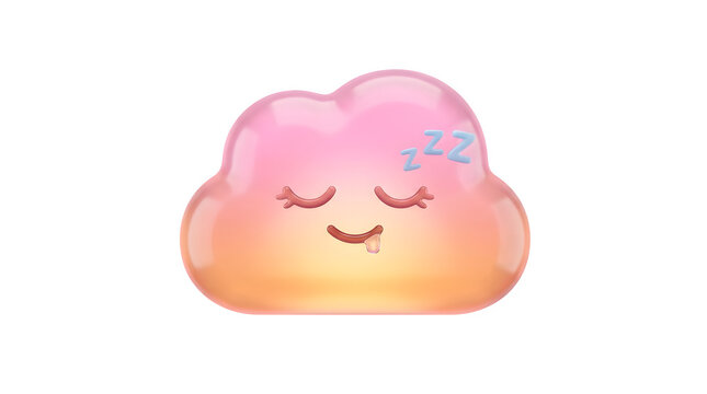 Cute cartoon cloud with smiling face and stars isolated on transparent background.