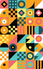 Obraz premium Abstract geometric pattern with colorful shapes and modern symbols Vector