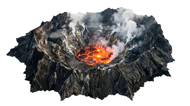 Volcanic eruption with lava flow and smoke explosion in nature.