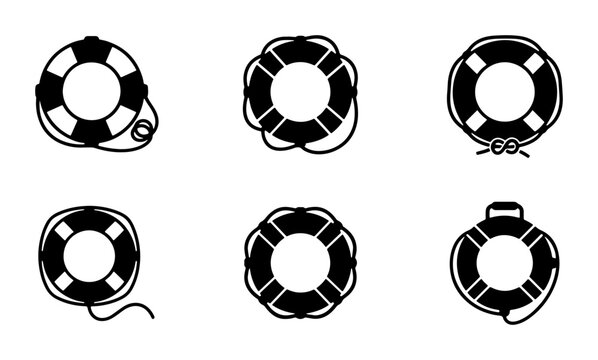 Lifebuoy Icon Set, Safety Ring Vector Graphics, Nautical Rescue Equipment Collection, Marine Safety Symbols