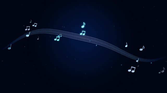 Abstract Blue Musical Staff with Glowing Floating Musical Notes