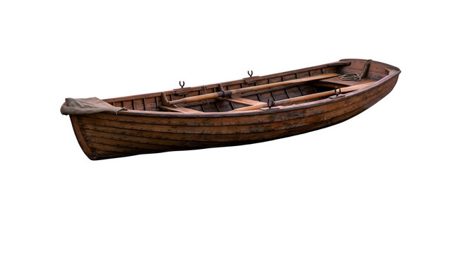 Vintage wooden boat model with transparent background isolated.