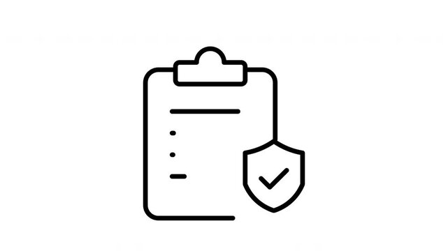 Healthcare websites, medical apps, ppe guidelines. Simple, black outline clipboard icon symbol with check marks graphic.
