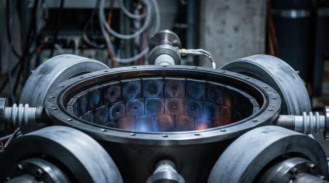 Tungsten fusion reactor tiles, vacuum chamber, magnetic coil rings, and heat resistant ceramic components in a high energy laboratory
